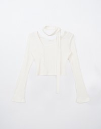 Asymmetric Bell Sleeve Knit Top (with Scarf)