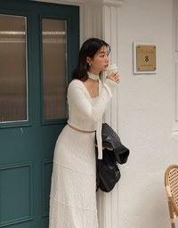 Asymmetric Bell Sleeve Knit Top (with Scarf)