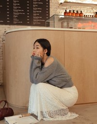 Solid Color One Shoulder Cut Out Knit Sweater Top