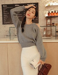 Solid Color One Shoulder Cut Out Knit Sweater Top