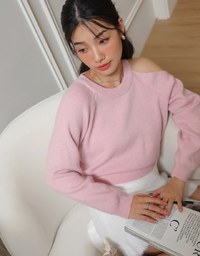 Solid Color One Shoulder Cut Out Knit Sweater Top