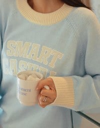 Oversized Letter Printed Colorblock Knit Sweatshirt