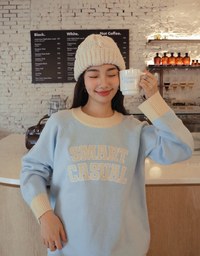 Oversized Letter Printed Colorblock Knit Sweatshirt