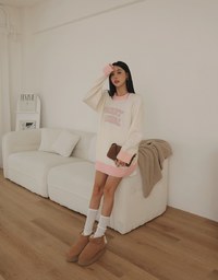 Oversized Letter Printed Colorblock Knit Sweatshirt