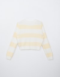 Fluffy Crew Neck Button Up Striped Knitted Top