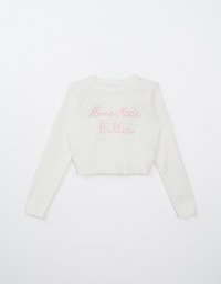 Long Sleeve Letter Printed Crew Neck Knitted Top