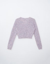 Long Sleeve V Neck Knitted Cropped Top