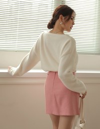 Long Sleeve V Neck Drawstring Knitted Top