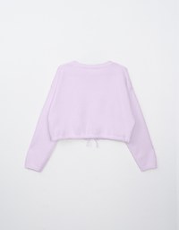 Long Sleeve V Neck Drawstring Knitted Top