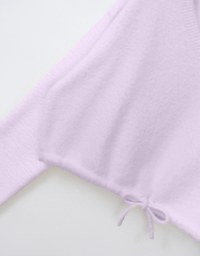 Long Sleeve V Neck Drawstring Knitted Top