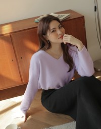 Long Sleeve V Neck Drawstring Knitted Top