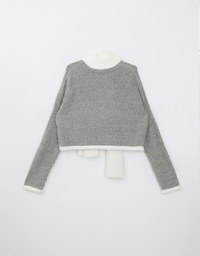 Fluffy Colorblock Knitted Top with Scarf