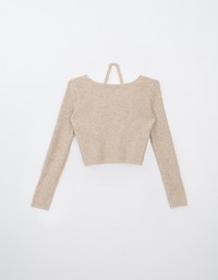 Faux 2 Piece Halter Neck Long Sleeve Knitted Top