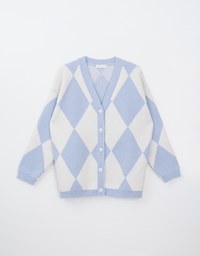 Argyle Printed Button Up Knitted Cardigan