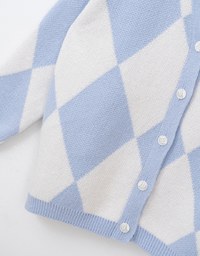 Argyle Printed Button Up Knitted Cardigan