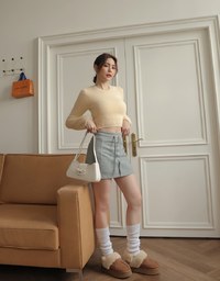 Mohair Blend Round Neck Cropped Top