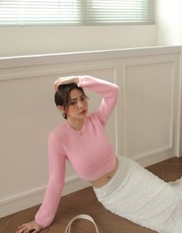 Mohair Blend Round Neck Cropped Top