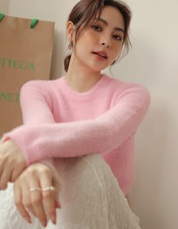 Mohair Blend Round Neck Cropped Top