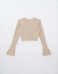 Solid Color Crew Neck Flared Sleeve Knitted Top