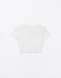 Sheer Lace Bow Embellished Ruffle Hem Cropped Top