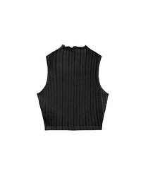 Sheer Half Turtleneck Sleeveless Striped Knit Tank Top