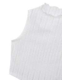 Sheer Half Turtleneck Sleeveless Striped Knit Tank Top