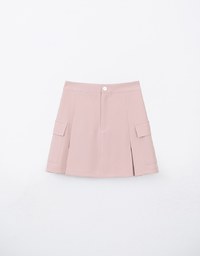 Solid A Line Pleated Mini Skirt With Pockets Details