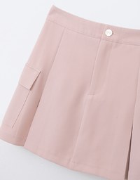 Solid A Line Pleated Mini Skirt With Pockets Details