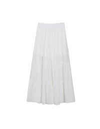 Lace Embroidered Shirred Detail Tiered Maxi Skirt