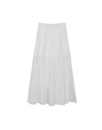 Lace Embroidered Shirred Detail Tiered Maxi Skirt