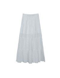 Lace Embroidered Shirred Detail Tiered Maxi Skirt