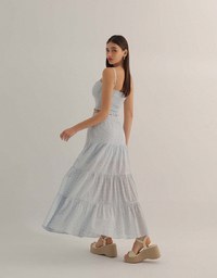 Lace Embroidered Shirred Detail Tiered Maxi Skirt