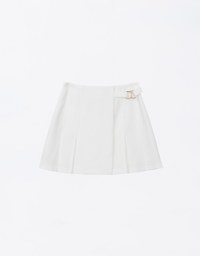 Short Pleated Mini Skirt With Gold Buckle Detail