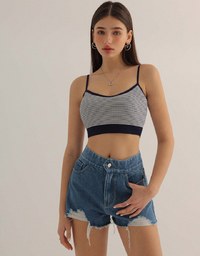 Distressed Frayed Hem Jeans Denim Shorts With Pockets