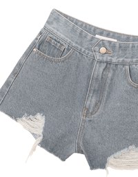 Distressed Frayed Hem Jeans Denim Shorts With Pockets