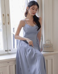 Corset V Neck Side Lace Up Padded Maxi Dress