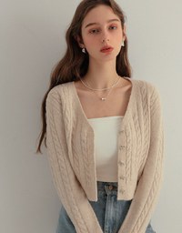 Bow-Knot Buttoned Cable Knit Cardigan