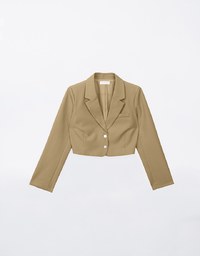 Solid Cropped Blazer with Shoulder Pads