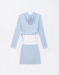 SET WEAR with Hooded Jacket Top and Mini Skirt Set with Draw Strings ( With Elastic Waist and Under Shorts Skort )