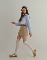 High Waist Plain A Line Jeans Denim Skort (With Belt)