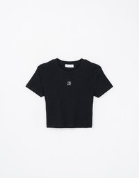 Air Space Logo Embroidered Ribbed Cropped Top