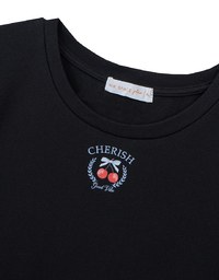 Crew Neck Cherish Cherry Graphic Short Sleeve Crop Top