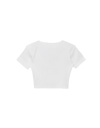 Slim Fit Button Up U Neck Ribbed Crop Top