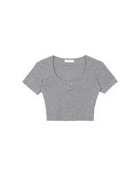 Slim Fit Button Up U Neck Ribbed Crop Top