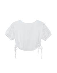 Crinkle Textured Drawstring Side Puff Sleeve Top