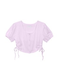 Crinkle Textured Drawstring Side Puff Sleeve Top