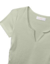 V Neck Side Ruched Ribbed Short Sleeve Top