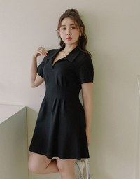 AIRY HOURGLASS Open Collared Neck Ruched Mini Dress