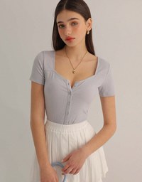 Classic Square Neck Button Up Ribbed Top