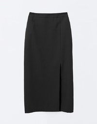 Padded Side Hips Suit Fabric Midi Skirt with Slit Perfect Body Curves